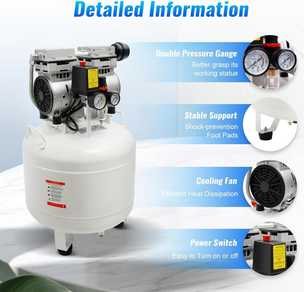 Air Compressor, 40L/10Gal 165PSI Super Quiet Oil Free Kit,110V 750W Portable Electric Vertical Air Compressor,for Home Decoration, Tire Inflation