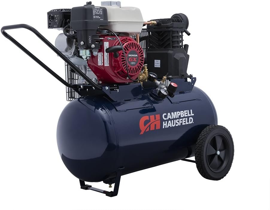 CAMPBELL HAUSFELD 20 Gallon Gas Powered Air Compressor, Portable Air Compressor, Horizontal, Single Stage, 135 Max PSI, Gas Air Compressor for Versatile On-the-Go Use