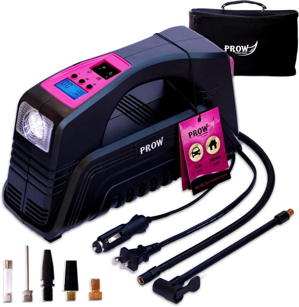 Electric Air Compressor Tire Inflator AC/DC Portable for Car – DC 12V, Home – AC 110V, Upscale, with Digital Pressure Gauge, Air Pump for Car Tires, Motorcycle, Bike, Basketball and More