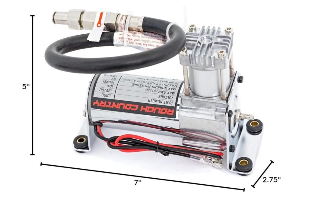 Rough Country Onboard Air Bag Compressor w/Gauge | Air Spring Compressor - 10100 Silver