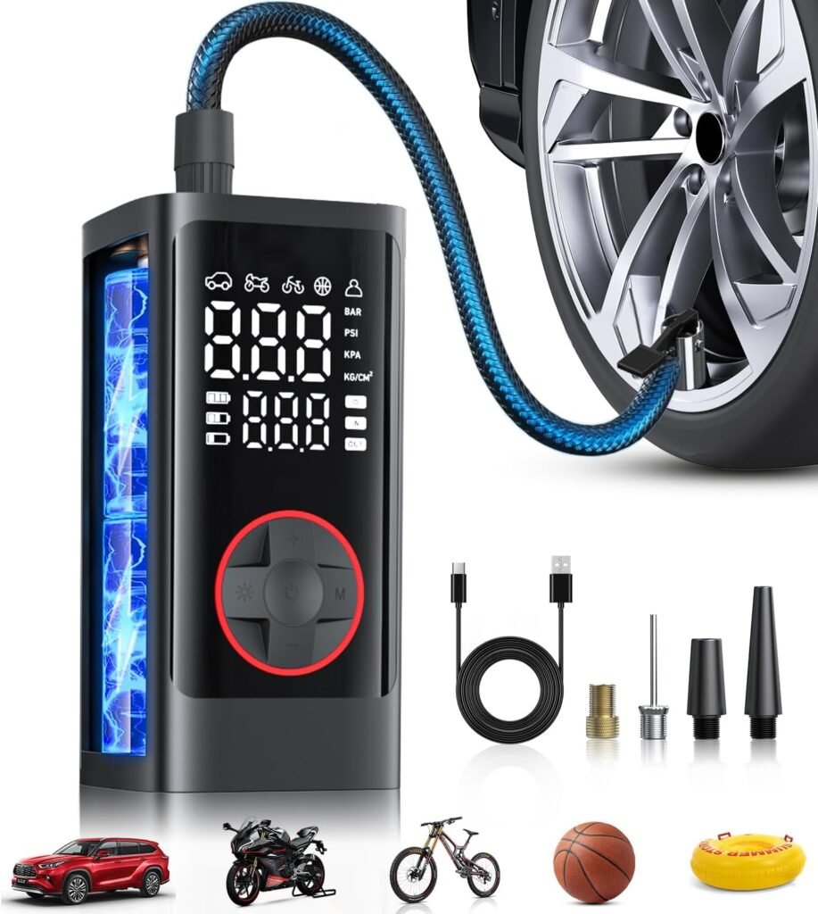 Tire Inflator Portable Air Compressor, 150PSI Cordless Air Pump for Car Tires, Bike Tire Pump with Pressure Gauge, Auto Shut Off, LED Light for Car Motorcycle Bicycle Tire Inflator Portable Air Compressor, 150PSI Cordless Air Pump for Car Tires, Bike Tire Pump with Pressure Gauge, Auto Shut Off, LED Light for Car Motorcycle Bicycle