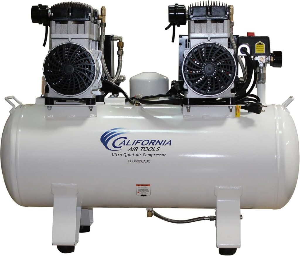 California Air Tools 20040C Powerful 4.0 HP Ultra Quiet and Oil-Free Air Compressor, 20 Gallon Tank, 75 dB Noise Level, White, 220v 60hz