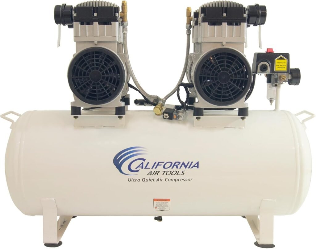 California Air Tools 20040C Powerful 4.0 HP Ultra Quiet and Oil-Free Air Compressor, 20 Gallon Tank, 75 dB Noise Level, White, 220v 60hz