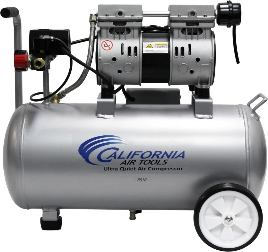 California Air Tools 8010A 1.0 HP Ultra Quiet and Oil-Free Air Compressor, 8 Gallon Aluminum Tank, Lightweight with Wheels, 60 dBA Noise Level