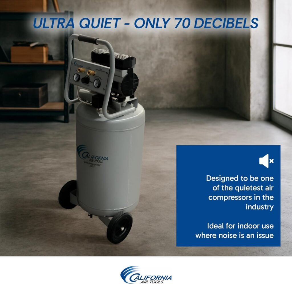 California Air Tools CAT 20015 1.5 HP Ultra Quiet, Oil-Free Air Compressor with Wheels, 20 Gallon Tank Capacity, 70 dB Noise Level, Electric, Portable