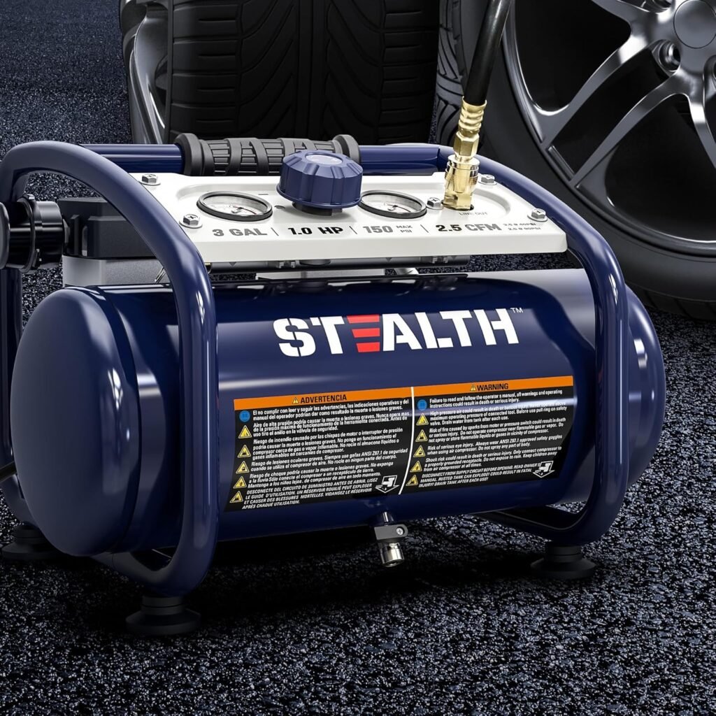 STEALTH Air Compressor 3 Gallon, Quiet Air Compressor, Oil-Free,for Tire Inflator, Auto Repair, Woodwork Nailing (SAQ-1301)