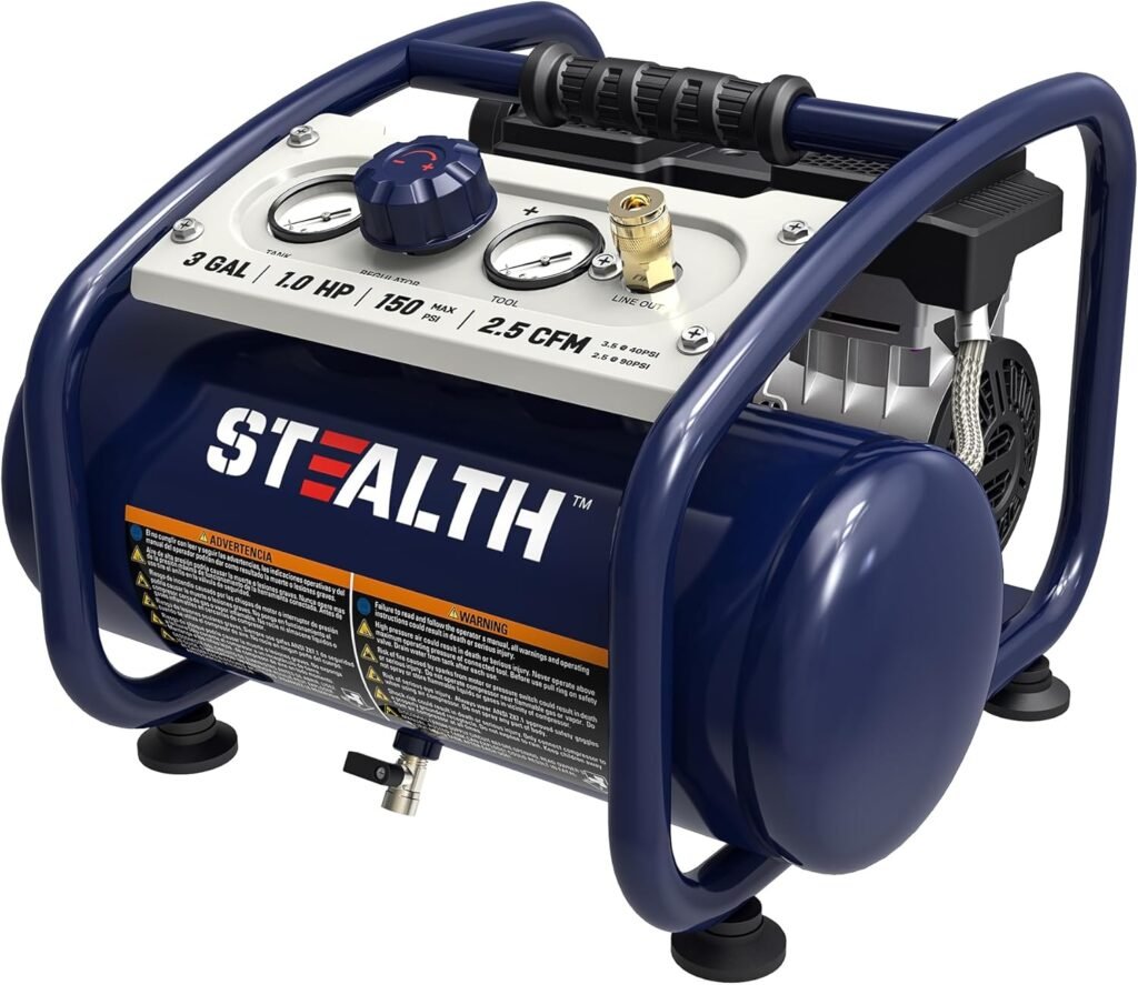 STEALTH Air Compressor 3 Gallon, Quiet Air Compressor, Oil-Free,for Tire Inflator, Auto Repair, Woodwork Nailing (SAQ-1301)