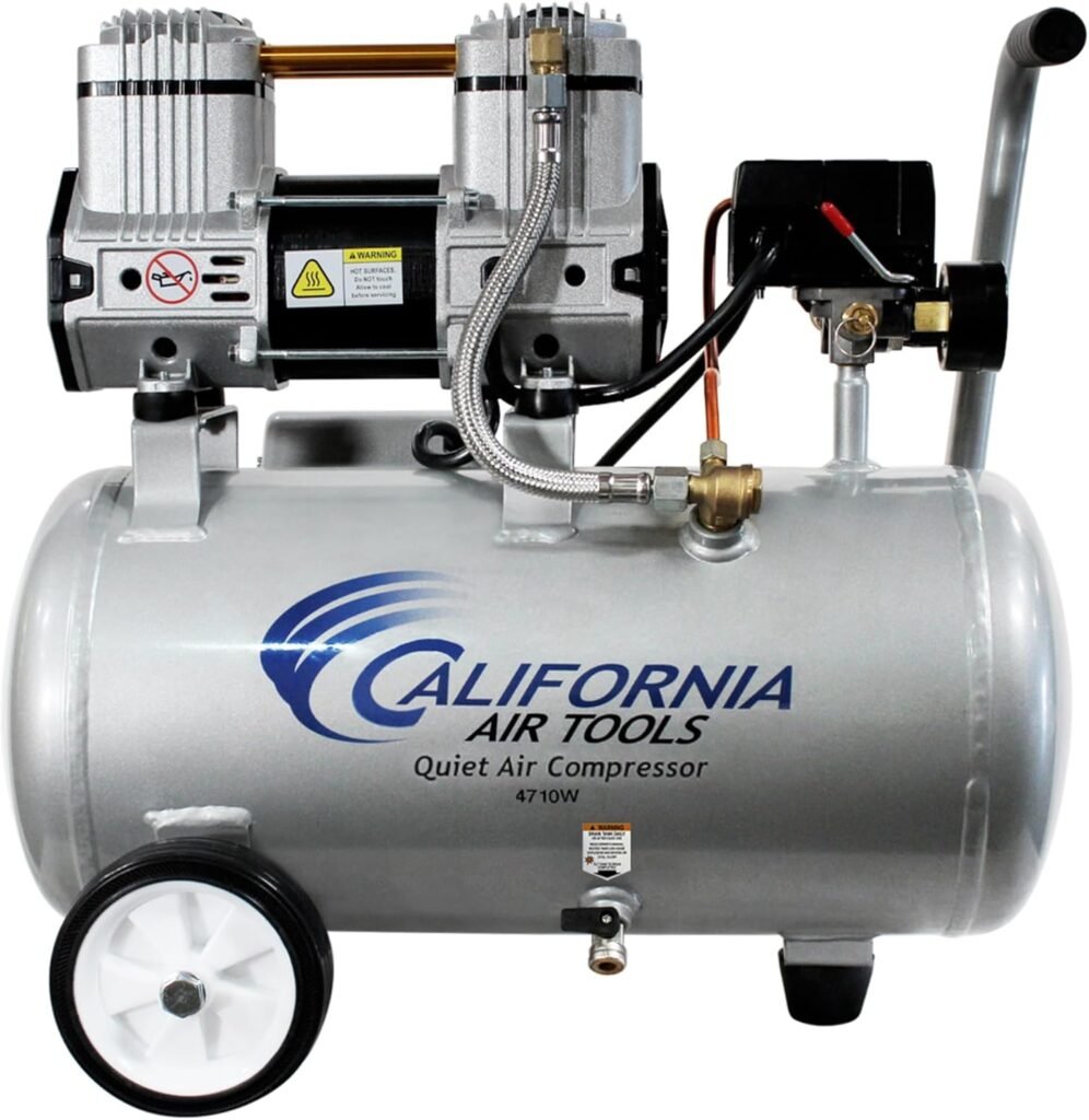 California Air Tools CAT-4710W 1.0 HP Quiet and Oil-Free Air Compressor with Wheels, 4.7 Gallon Steel Tank, dBA Noise Level, Lightweight California Air Tools CAT-4710W 1.0 HP Quiet and Oil-Free Air Compressor with Wheels, 4.7 Gallon Steel Tank, dBA Noise Level, Lightweight