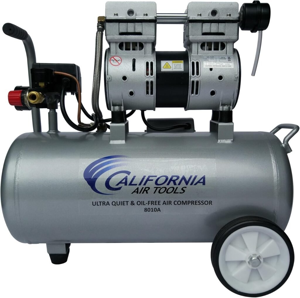 California Air Tools CAT-4710W 1.0 HP Quiet and Oil-Free Air Compressor with Wheels, 4.7 Gallon Steel Tank, dBA Noise Level, Lightweight California Air Tools CAT-4710W 1.0 HP Quiet and Oil-Free Air Compressor with Wheels, 4.7 Gallon Steel Tank, dBA Noise Level, Lightweight
