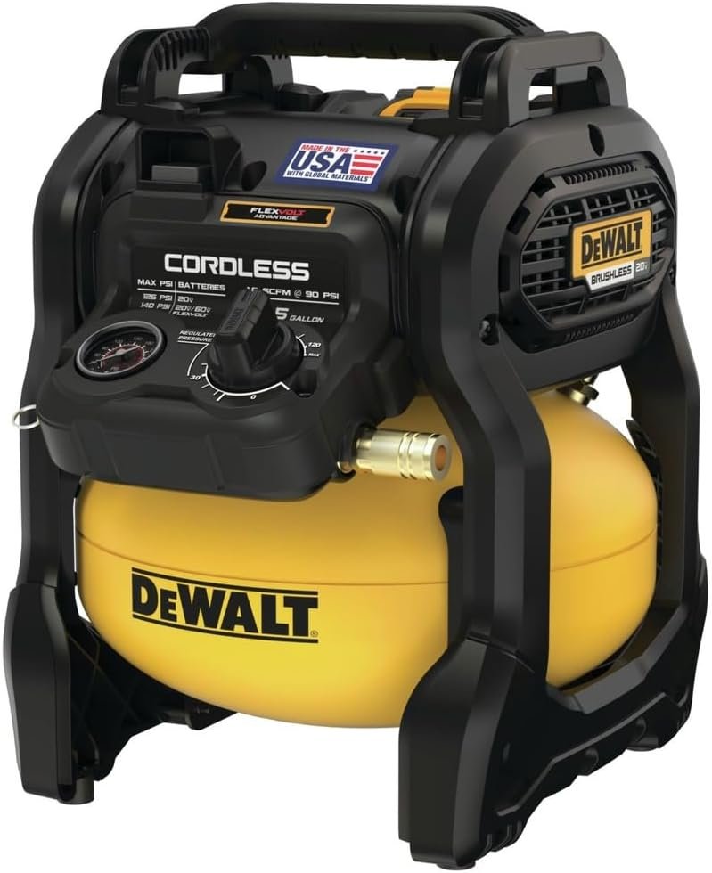 DEWALT 20V MAX* Portable Cordless Air Compressor Kit, 2.5 Gallons, PSI, Brushless with Battery Charger (DCC2520T1) DEWALT 20V MAX* Portable Cordless Air Compressor Kit, 2.5 Gallons, PSI, Brushless with Battery Charger (DCC2520T1)