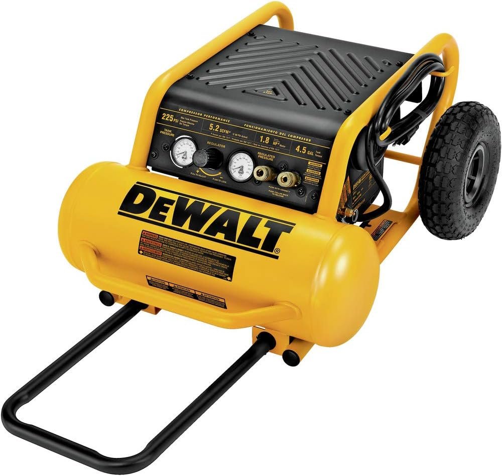 DEWALT Air Compressor, 225-PSI Max, Hand Carry with Wheels, 4-1/2 Gallon (D55146) DEWALT Air Compressor, 225-PSI Max, Hand Carry with Wheels, 4-1/2 Gallon (D55146)