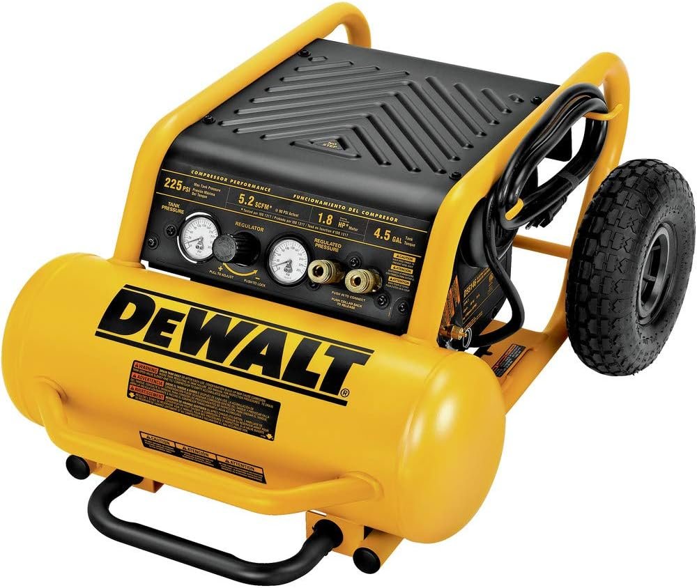 DEWALT Air Compressor, 225-PSI Max, Hand Carry with Wheels, 4-1/2 Gallon (D55146) DEWALT Air Compressor, 225-PSI Max, Hand Carry with Wheels, 4-1/2 Gallon (D55146)