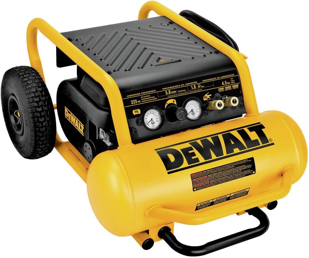 DEWALT Air Compressor, 225-PSI Max, Hand Carry with Wheels, 4-1/2 Gallon (D55146) DEWALT Air Compressor, 225-PSI Max, Hand Carry with Wheels, 4-1/2 Gallon (D55146)