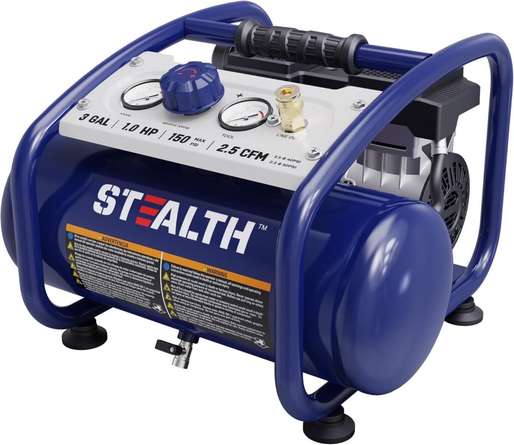 STEALTH Air Compressor Gallon, Quiet Air Compressor, Oil-Free Air Tool, for Tire Inflator, Auto Repair, Woodwork Nailing (SAQ-1301)