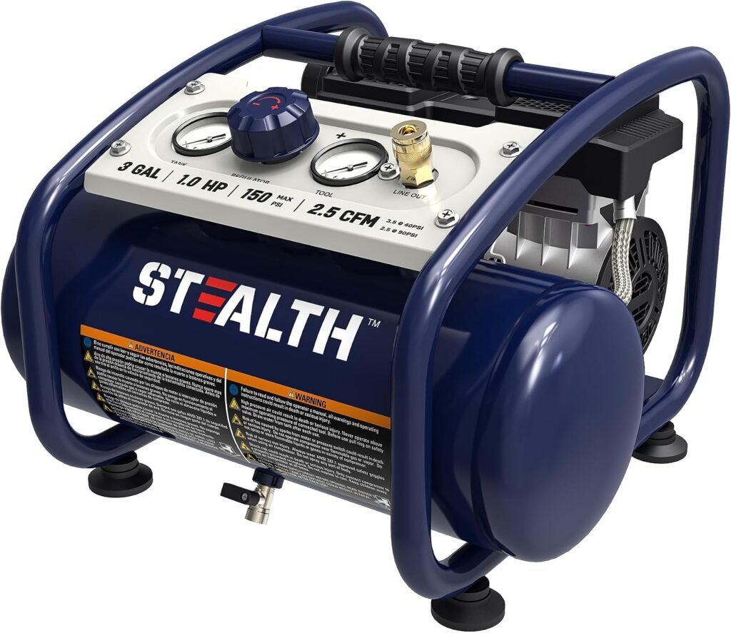 STEALTH Air Compressor Gallon, Quiet Air Compressor, Oil-Free Air Tool, for Tire Inflator, Auto Repair, Woodwork Nailing (SAQ-1301)
