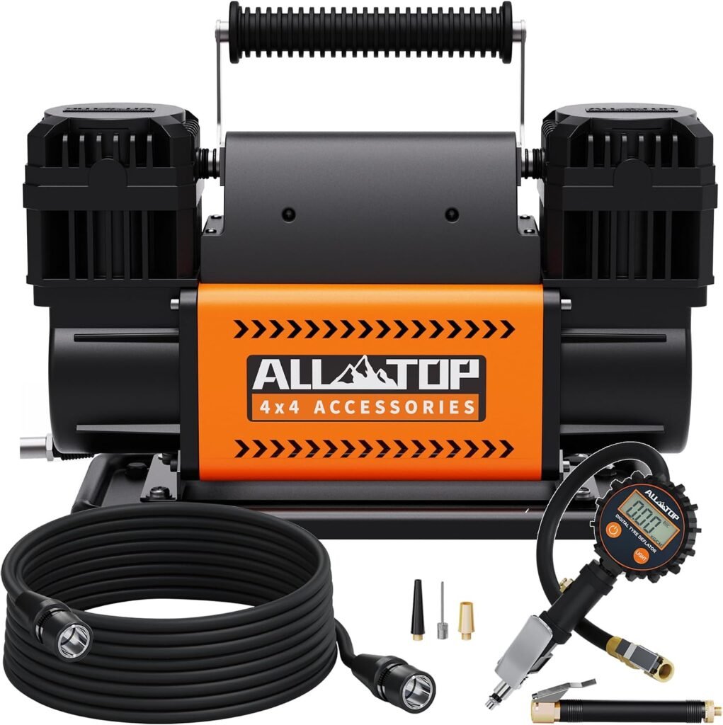 ALL-TOP 12V Air Compressor w/LCD Control Panel to Preset Target Pressure, 150PSI 12.35CFM Air Pump Inflator for Overland (Dual Cylinder) ALL-TOP 12V Air Compressor w/LCD Control Panel to Preset Target Pressure, 150PSI 12.35CFM Air Pump Inflator for Overland (Dual Cylinder)
