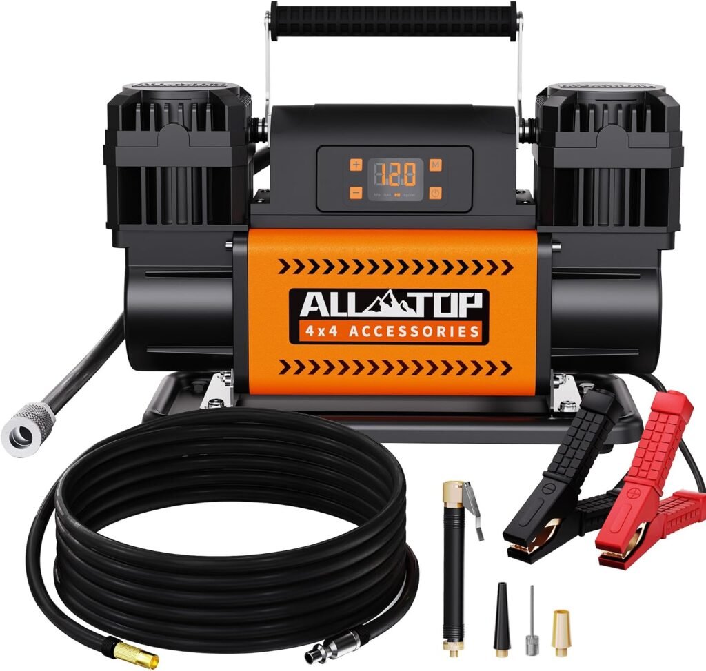 ALL-TOP 12V Air Compressor w/LCD Control Panel to Preset Target Pressure, 150PSI 12.35CFM Air Pump Inflator for Overland (Dual Cylinder) ALL-TOP 12V Air Compressor w/LCD Control Panel to Preset Target Pressure, 150PSI 12.35CFM Air Pump Inflator for Overland (Dual Cylinder)