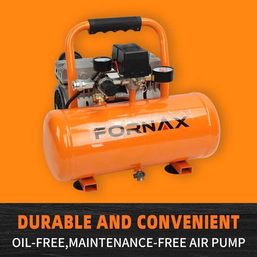 FORNAX Air Compressor, Gallon Oil-Free Portable Compressor, 120V 1HP, 2.2 CFM @ PSI, Max PSI, 65dB Ultra Quiet Portable Compressor for Tire Inflation, Auto Repair, Spray Painting