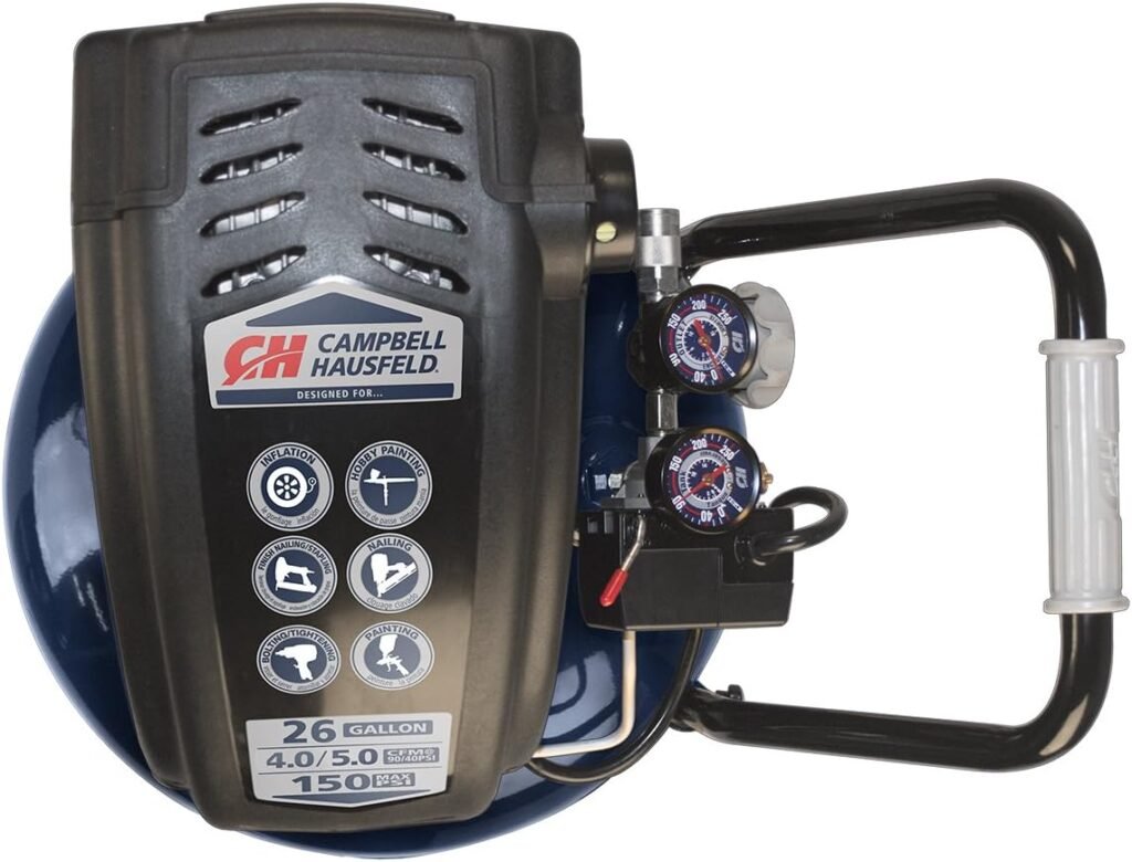 Campbell Hausfeld Gallon Vertical Air Compressor, Oil Free, Max PSI, CFM at PSI, Portable, Blue Campbell Hausfeld Gallon Vertical Air Compressor, Oil Free, Max PSI, CFM at PSI, Portable, Blue